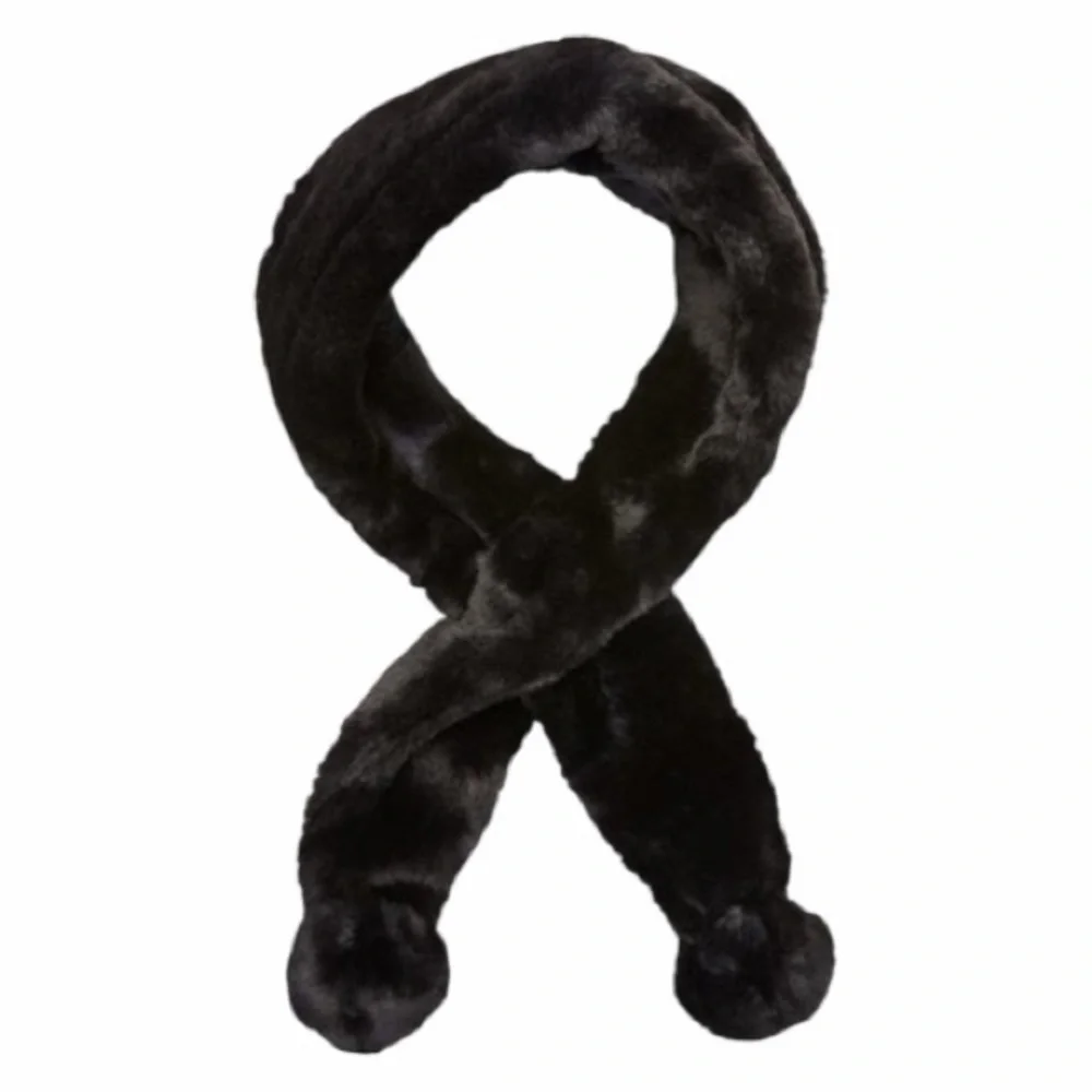 Unreal Fur Black Faux Fur Pom Pom Scarf NWT